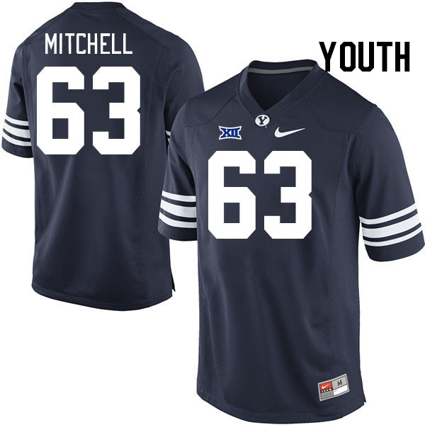 Youth #63 Bruce Mitchell BYU Cougars College Football Jerseys Stitched Sale-Navy